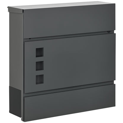 Galvanized Steel Mailbox with 3 Slots and 2 Security Keys Included, 37x10.5x37 cm, Dark Grey