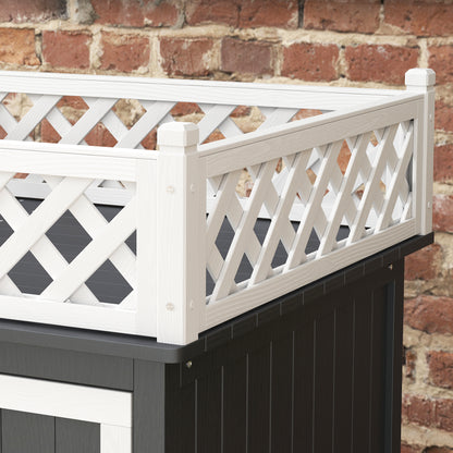 Cat House, 2-Story Outdoor Cat Condo with Balcony, Stairs, for Indoor and Outdoor Use, Solid Wood, 67.5 x 63 x 68.5 cm, Gray