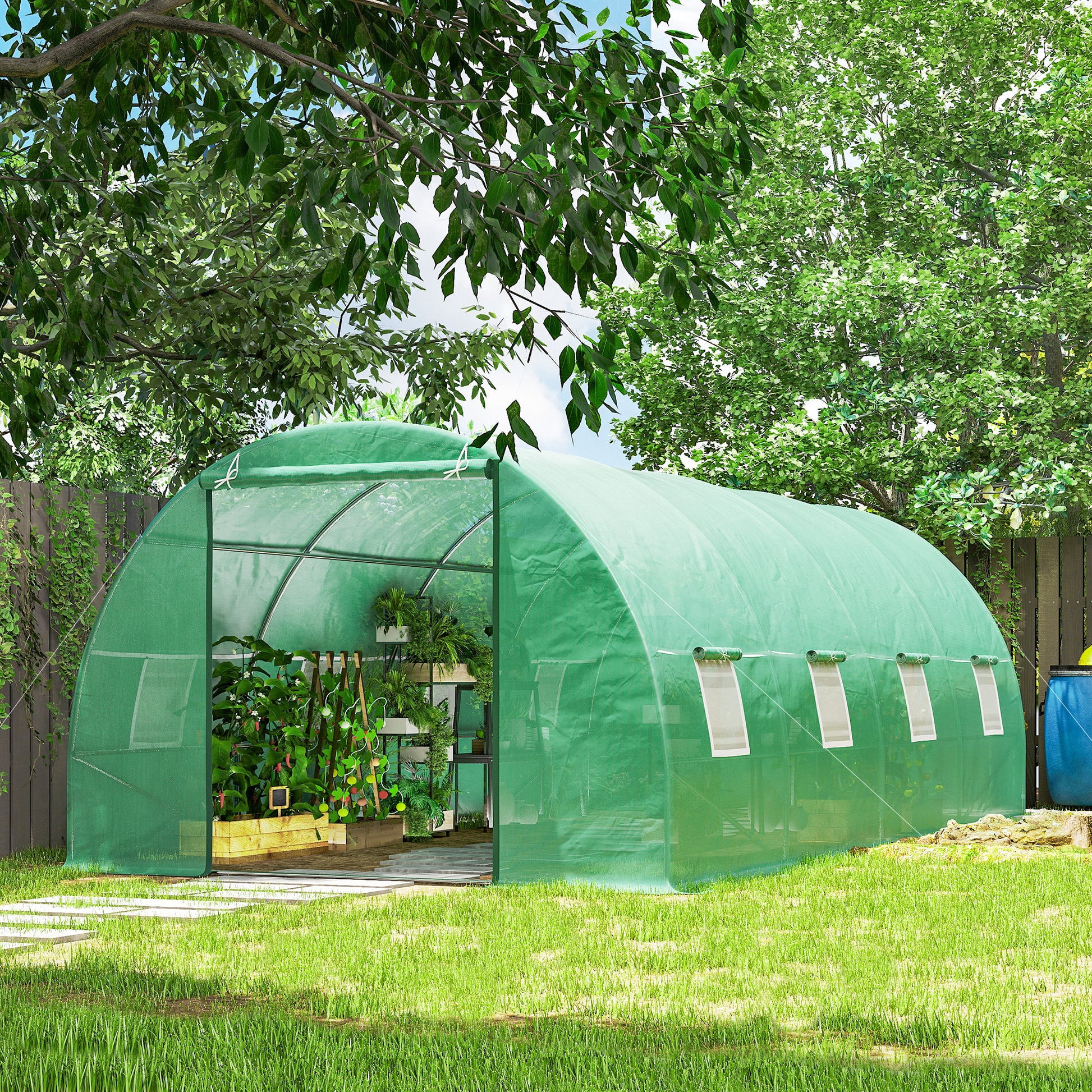 Foil Greenhouse Tomato Greenhouse Greenhouse Foil Tunnel Cold Frame with Window Green 595 x 300 x 200 cm
