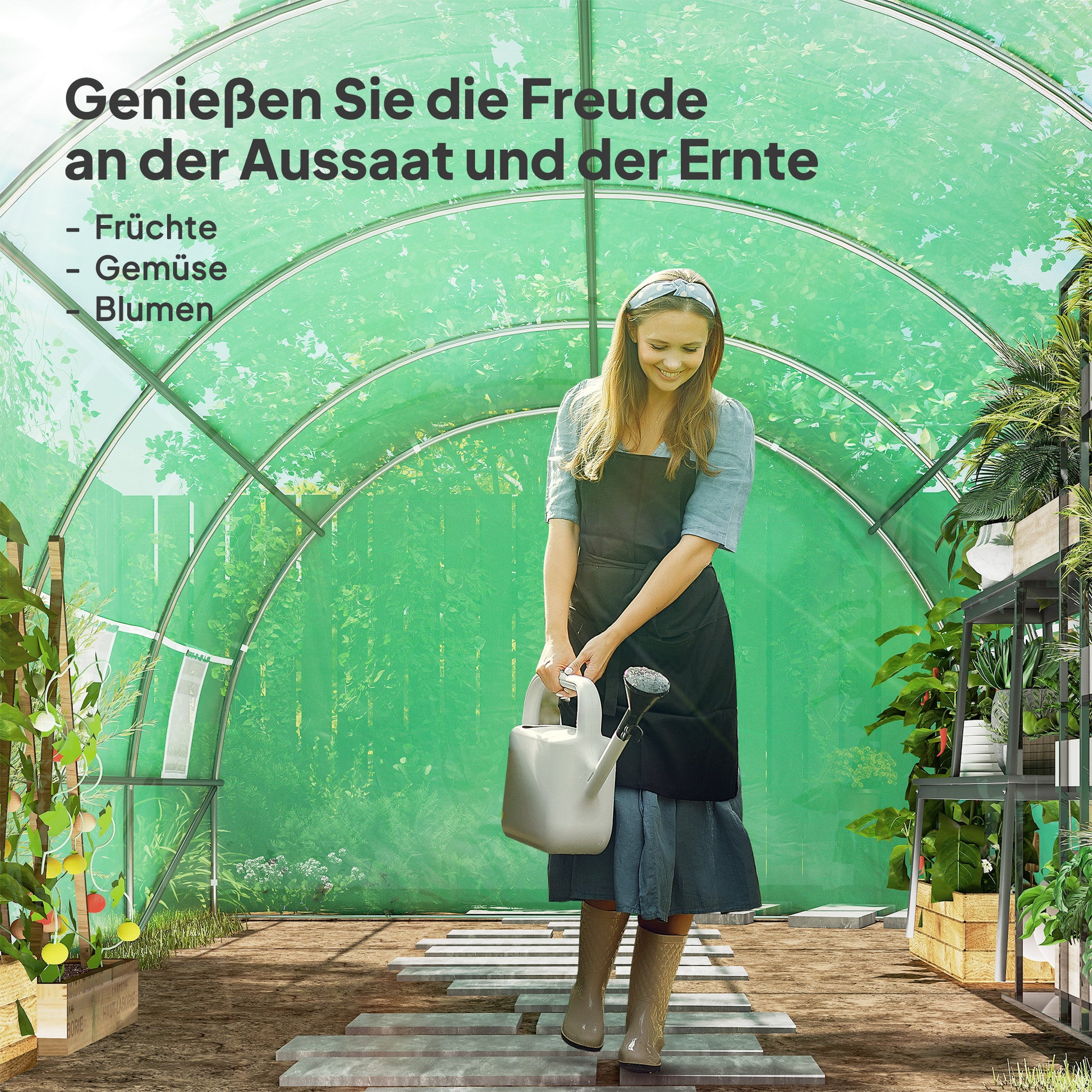 Foil Greenhouse Tomato Greenhouse Greenhouse Foil Tunnel Cold Frame with Window Green 595 x 300 x 200 cm