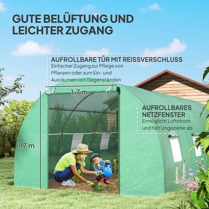 Foil Greenhouse Tomato Greenhouse Greenhouse Foil Tunnel Cold Frame with Window Green 595 x 300 x 200 cm