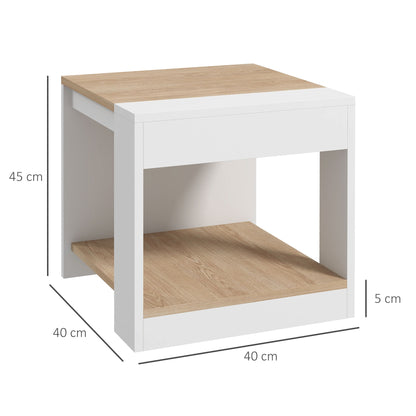 Set of 2 Rustic Style Wooden Side Tables Bedside table for Living Room Bedroom 40 x 40 x 45 cm White and Natural