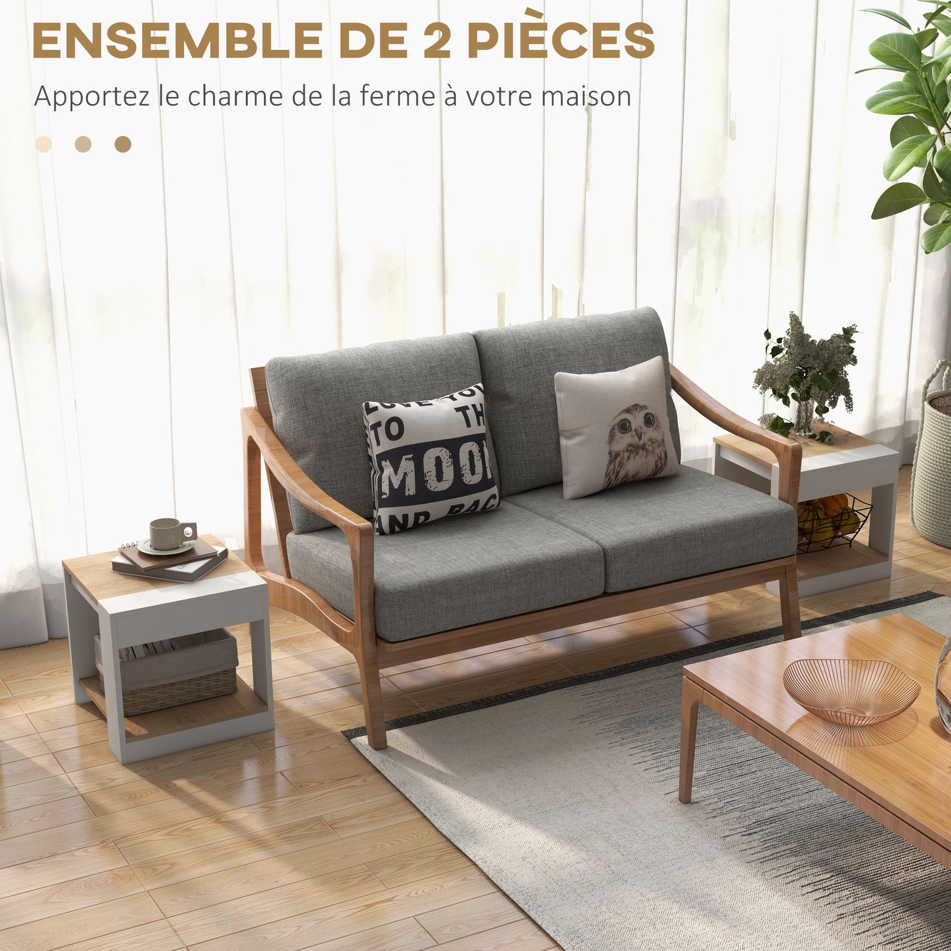 Set of 2 Rustic Style Wooden Side Tables Bedside table for Living Room Bedroom 40 x 40 x 45 cm White and Natural