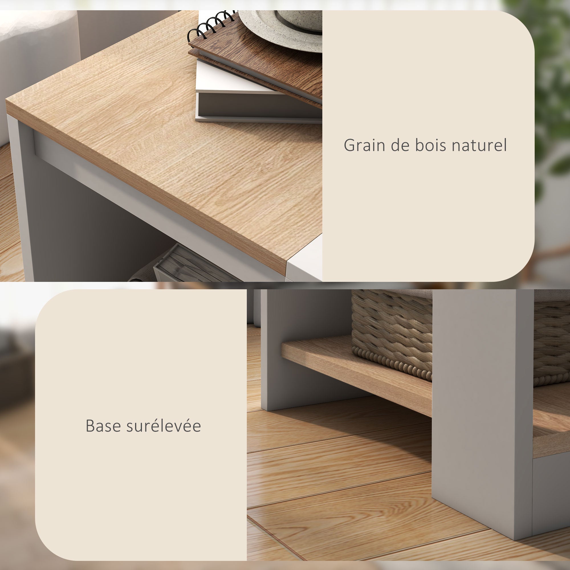 Set of 2 Rustic Style Wooden Side Tables Bedside table for Living Room Bedroom 40 x 40 x 45 cm White and Natural
