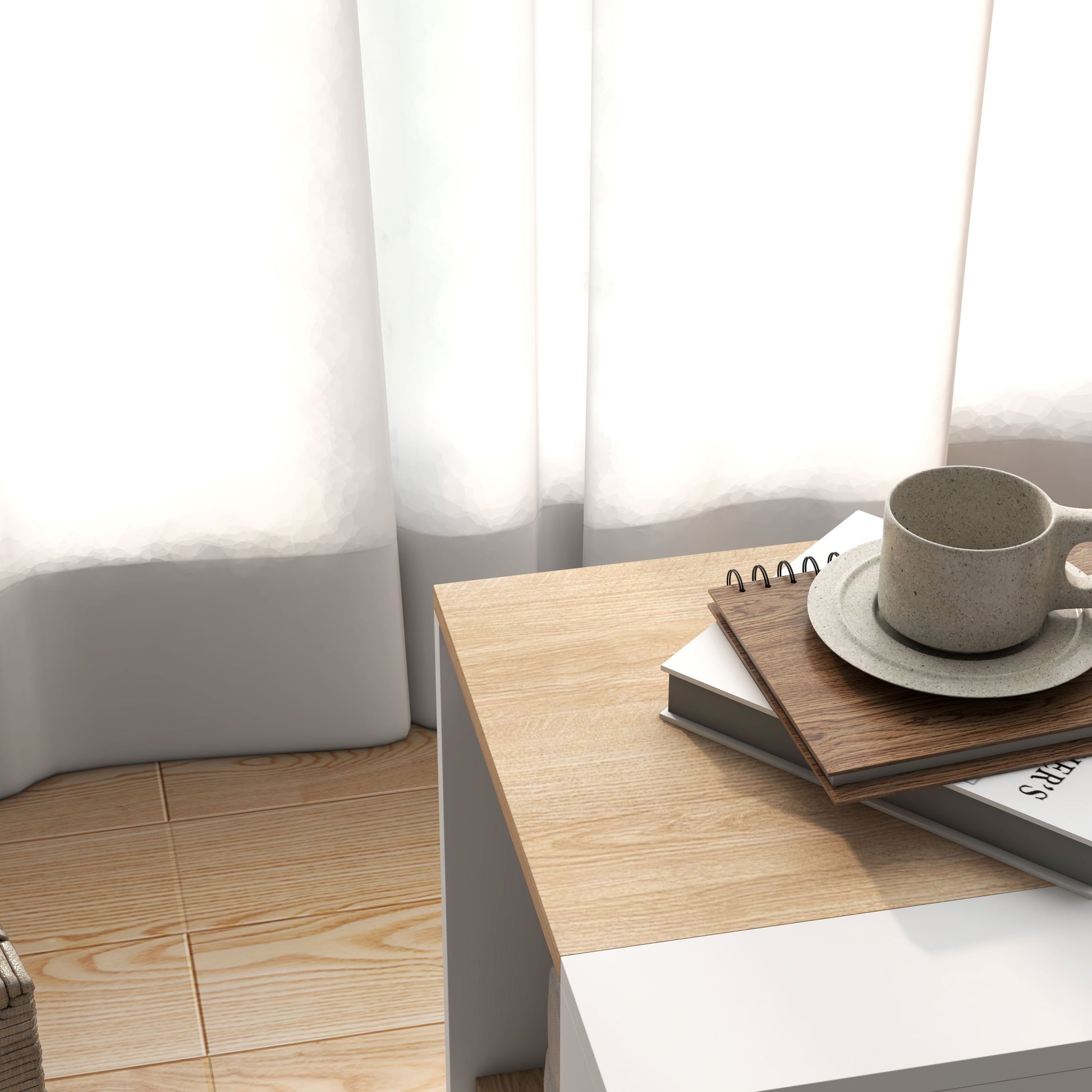Set of 2 Rustic Style Wooden Side Tables Bedside table for Living Room Bedroom 40 x 40 x 45 cm White and Natural