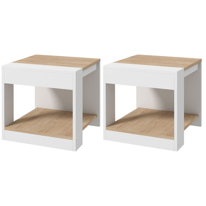 Set of 2 Rustic Style Wooden Side Tables Bedside table for Living Room Bedroom 40 x 40 x 45 cm White and Natural