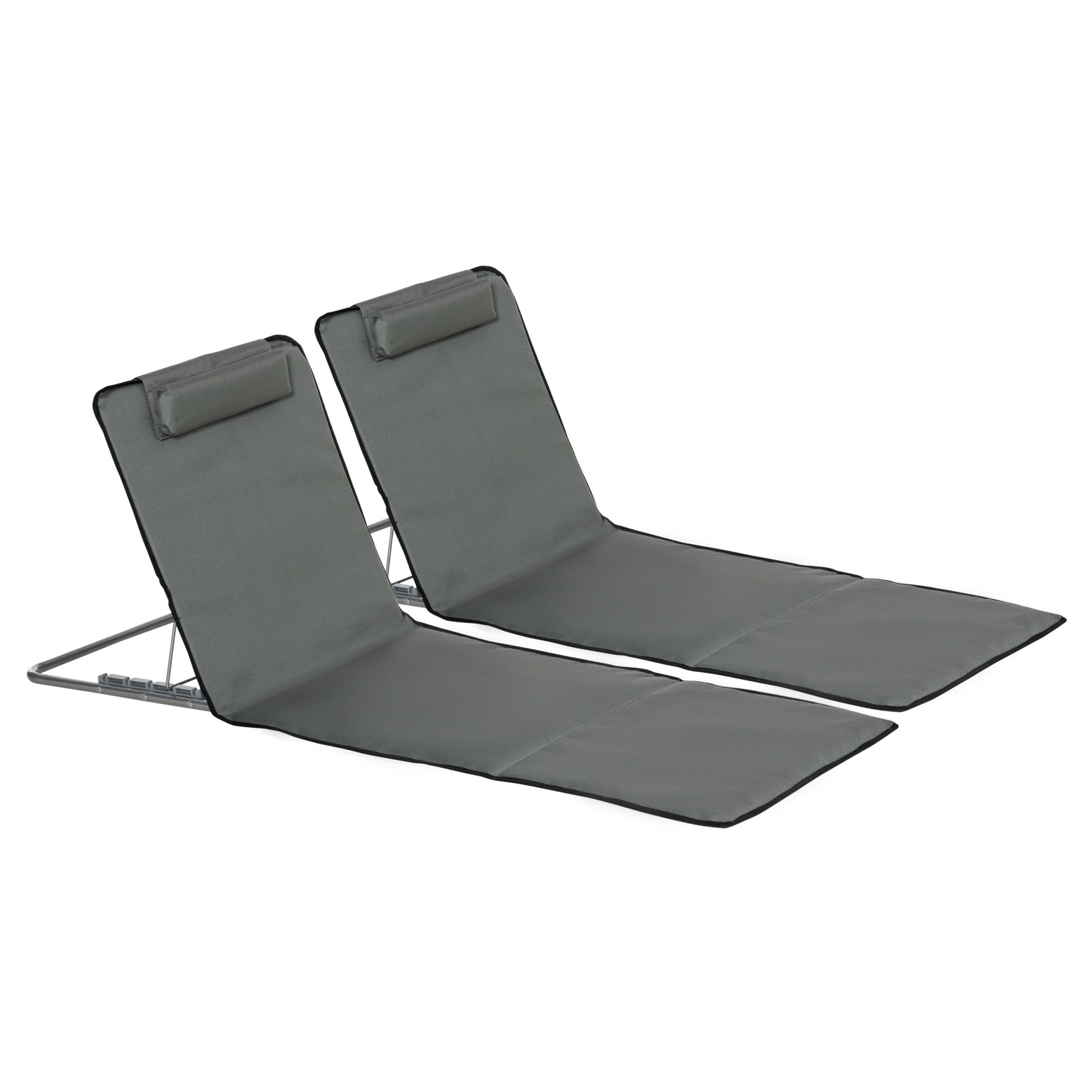 Set of 2 Folding Sun Loungers Beach Chairs with Adjustable Backrest Headrest Carrying Bag Light Portable Beach Mat, Outdoor Sun Mat for Garden, Pool 124 x 53 cm