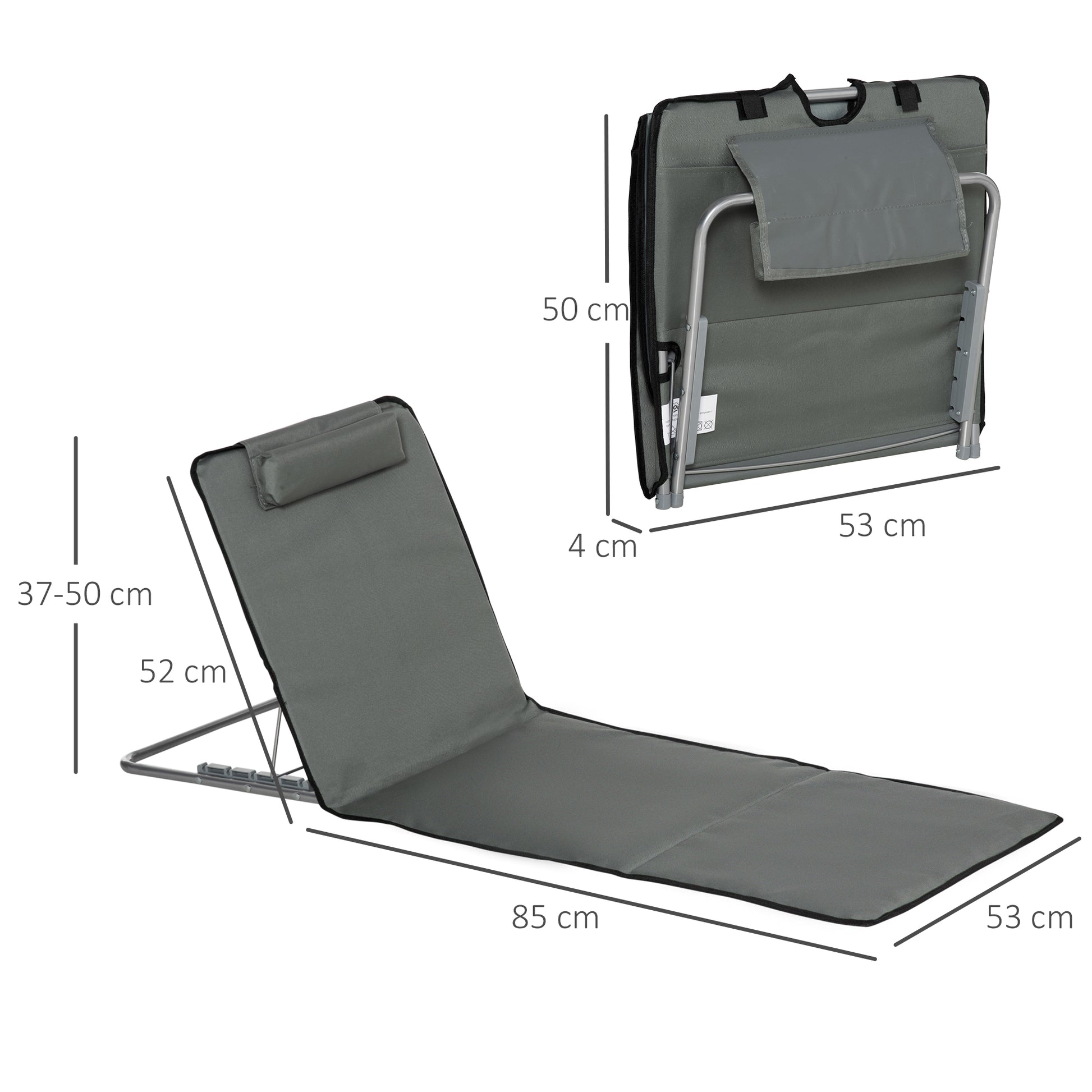 Set of 2 Folding Sun Loungers Beach Chairs with Adjustable Backrest Headrest Carrying Bag Light Portable Beach Mat, Outdoor Sun Mat for Garden, Pool 124 x 53 cm
