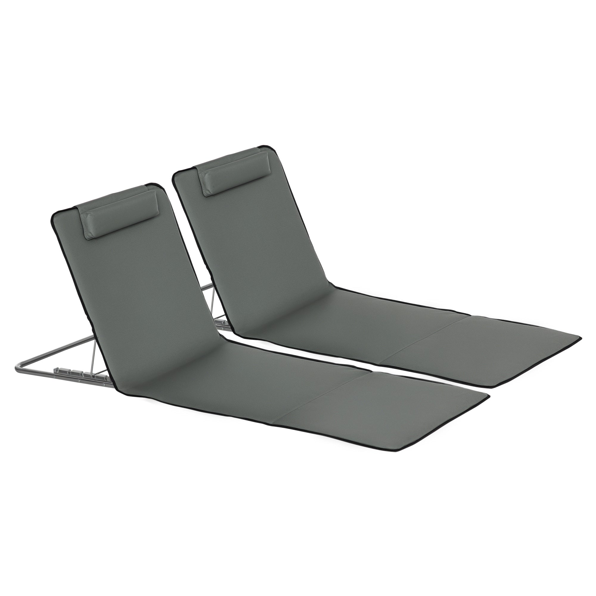 Set of 2 Folding Sun Loungers Beach Chairs with Adjustable Backrest Headrest Carrying Bag Light Portable Beach Mat, Outdoor Sun Mat for Garden, Pool 124 x 53 cm