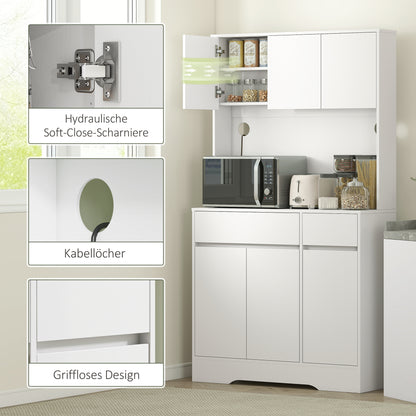Kitchen Cabinet Buffet Cabinet with Worktop, 6 Doors, Tall Cabinet with Adjustable Shelves, Cable Holes, Microwave Cabinet Modern Pantry Cabinet, White, 100 x 38 x 180 cm
