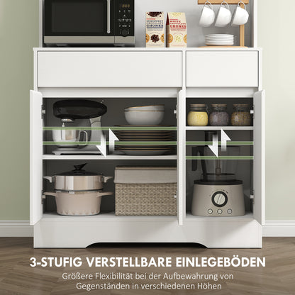 Kitchen Cabinet Buffet Cabinet with Worktop, 6 Doors, Tall Cabinet with Adjustable Shelves, Cable Holes, Microwave Cabinet Modern Pantry Cabinet, White, 100 x 38 x 180 cm