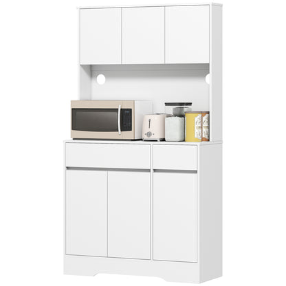 Kitchen Cabinet Buffet Cabinet with Worktop, 6 Doors, Tall Cabinet with Adjustable Shelves, Cable Holes, Microwave Cabinet Modern Pantry Cabinet, White, 100 x 38 x 180 cm