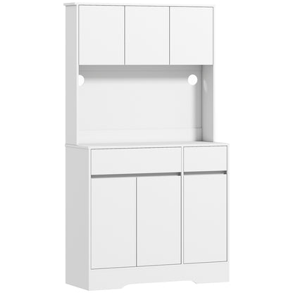Kitchen Cabinet Buffet Cabinet with Worktop, 6 Doors, Tall Cabinet with Adjustable Shelves, Cable Holes, Microwave Cabinet Modern Pantry Cabinet, White, 100 x 38 x 180 cm