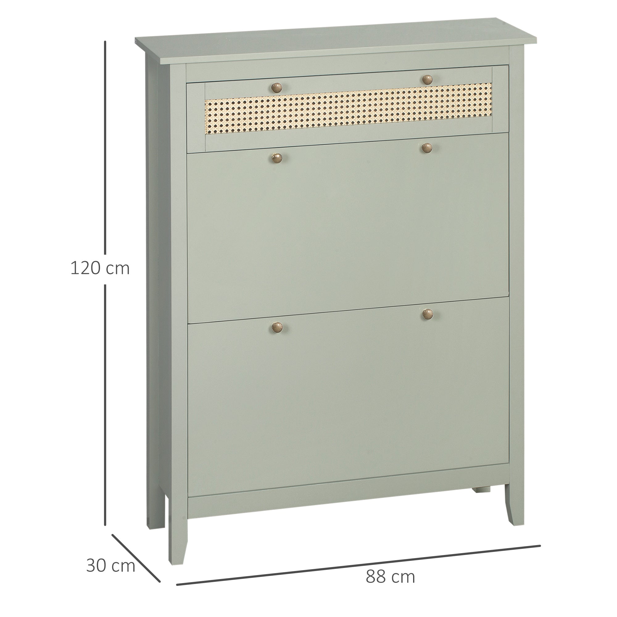 Bohemian Chic Shoe Cabinet - 2 Flip Doors 2 Adjustable Shelves Drawer - Water Green MDF Woven Rattan Look