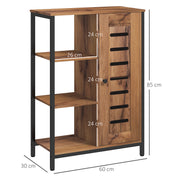 Industrial Design Bathroom Furniture, Steel Structure, 3 Open Shelves, 2-Level Cabinet, Slat Door, 60 x 30 x 85 cm, Rustic Brown