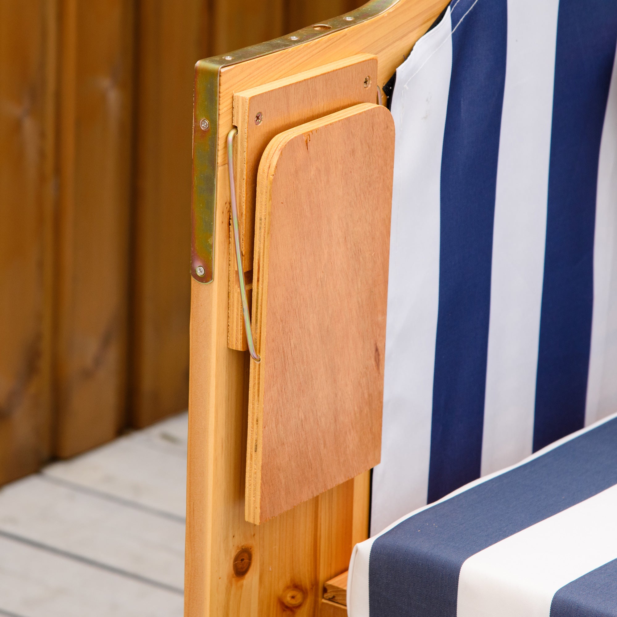 Baltic Sea Full Reclining Beach Chair for 2 People Made of Pine Wood, 5-Position Adjustable Backrest, Beach Chair with Footrest Side Tables, PE Rattan, Beach Chair for Balcony, Blue+White
