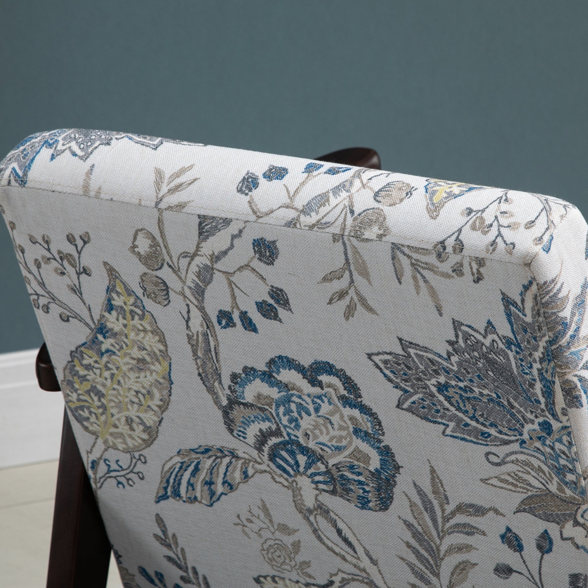 Armchair Upholstered with Wooden Arms and Breathable Fabric for Home and Office, Floral Print, 68.5x78.5x75cm