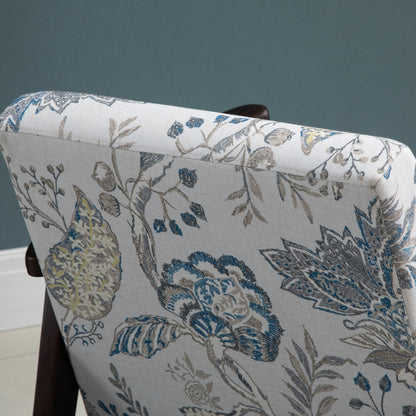 Armchair Upholstered with Wooden Arms and Breathable Fabric for Home and Office, Floral Print, 68.5x78.5x75cm
