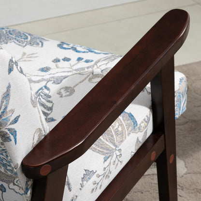 Armchair Upholstered with Wooden Arms and Breathable Fabric for Home and Office, Floral Print, 68.5x78.5x75cm