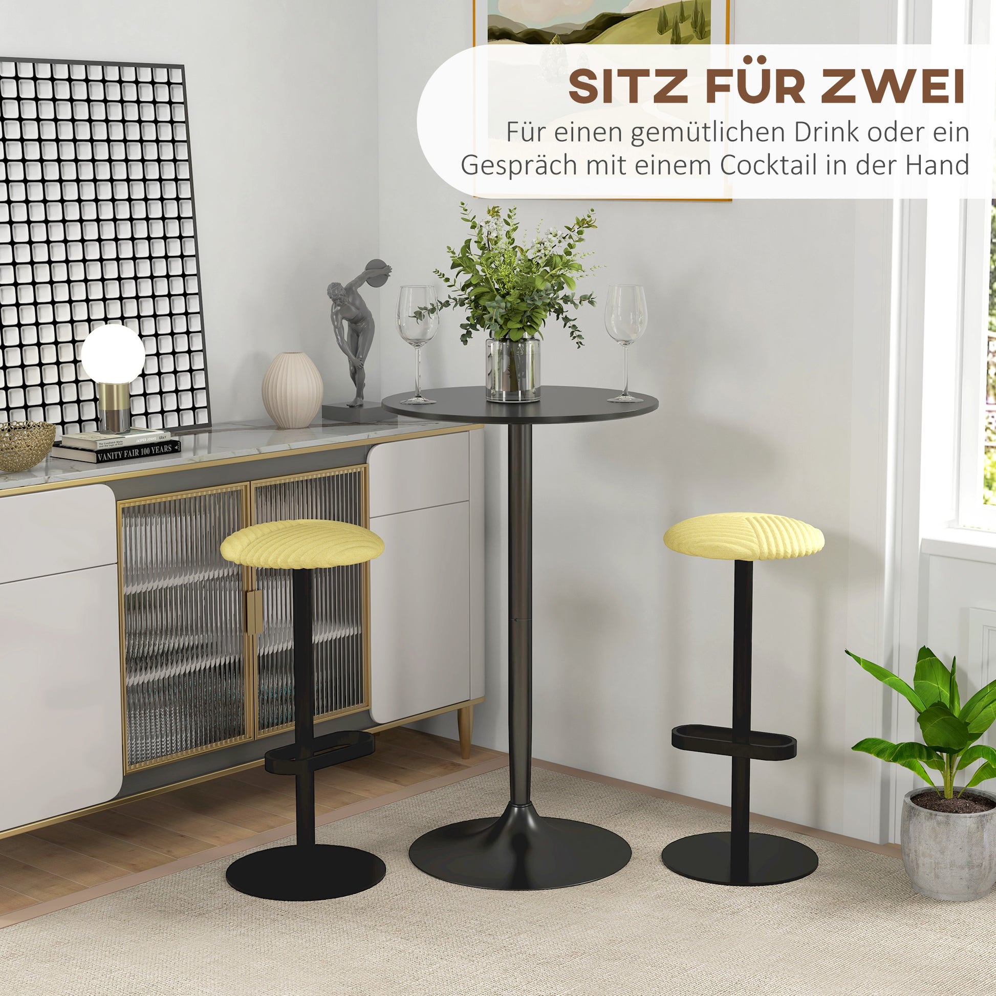 Bar Table Bistro Table Ø60 x 102 cm Round Party Table Counter Table for Living Room, Dining Room, Steel, Black