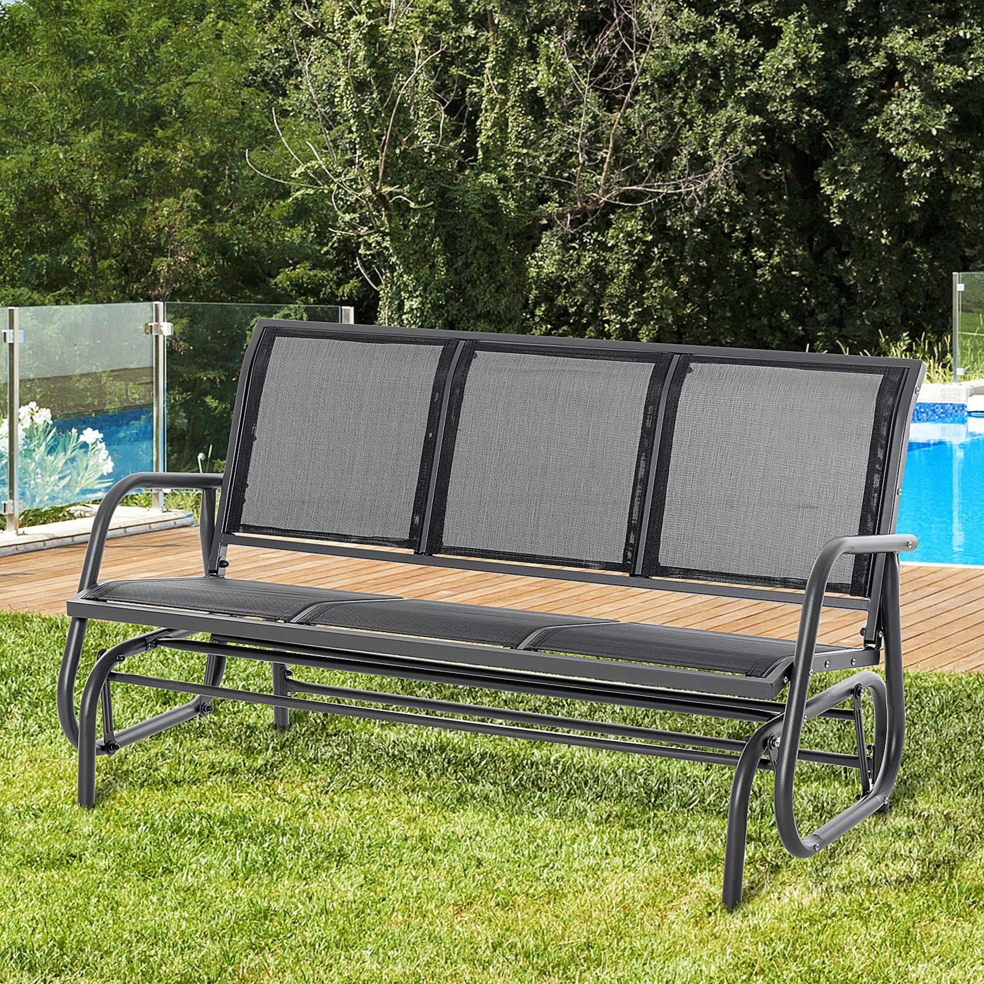 3-Seater Swing Chair Garden Bench with Rocking Mechanism Garden Swing Bench made of Metal Park Bench loadable up to 300 kg Garden Furniture for Garden, Terrace, 147 x 70 x 85 cm Dark Grey