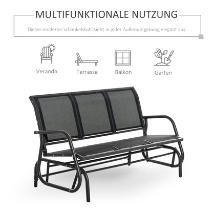 3-Seater Swing Chair Garden Bench with Rocking Mechanism Garden Swing Bench made of Metal Park Bench loadable up to 300 kg Garden Furniture for Garden, Terrace, 147 x 70 x 85 cm Dark Grey