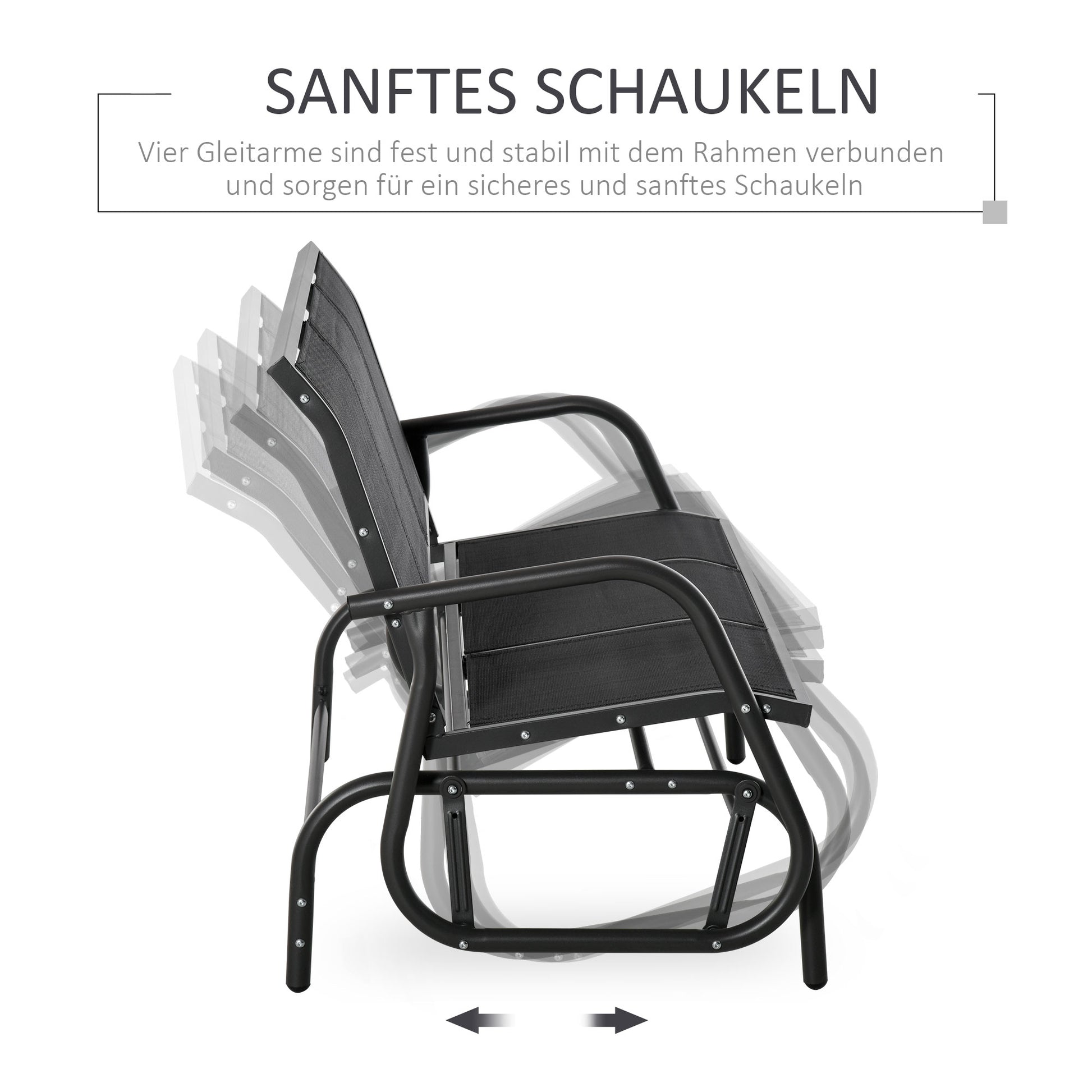 3-Seater Swing Chair Garden Bench with Rocking Mechanism Garden Swing Bench made of Metal Park Bench loadable up to 300 kg Garden Furniture for Garden, Terrace, 147 x 70 x 85 cm Dark Grey