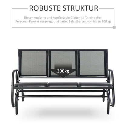 3-Seater Swing Chair Garden Bench with Rocking Mechanism Garden Swing Bench made of Metal Park Bench loadable up to 300 kg Garden Furniture for Garden, Terrace, 147 x 70 x 85 cm Dark Grey
