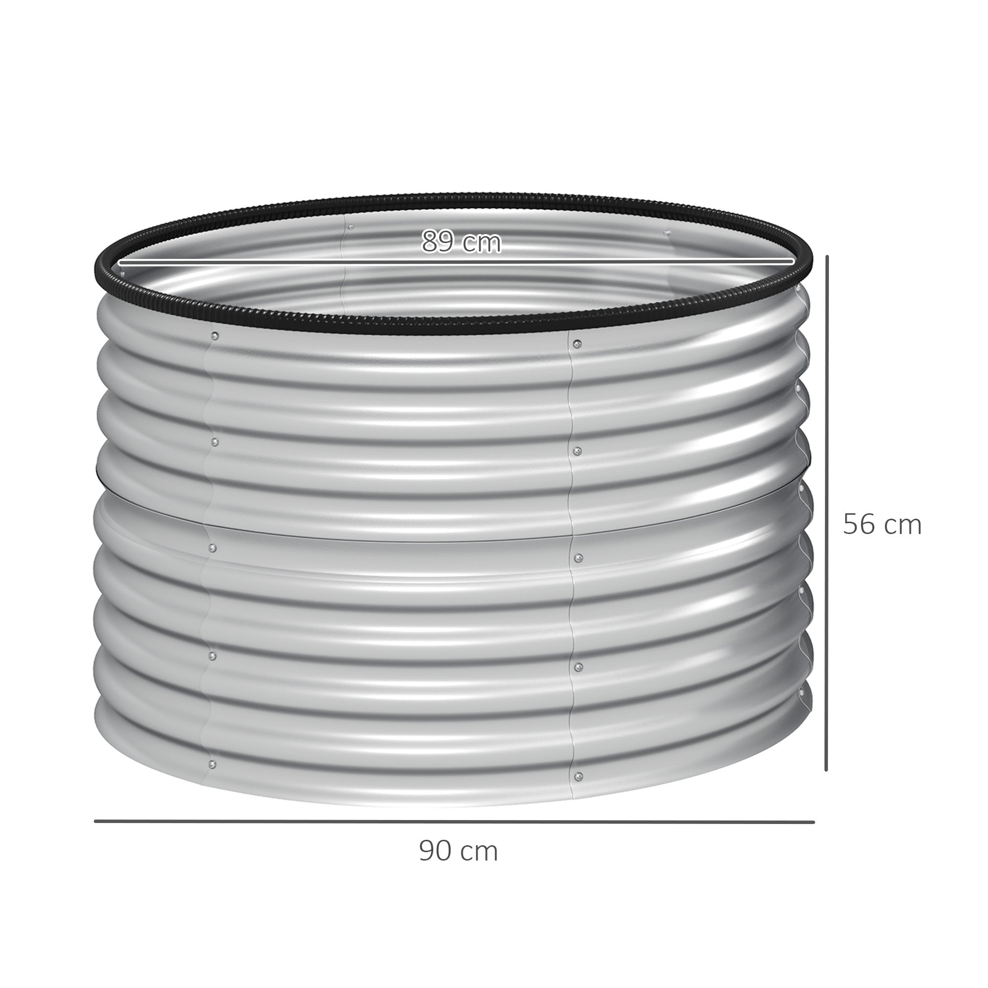 Set of 2 Raised Planters Elevated Round Planter Kit Open Bottom Rubber Joints Galvanized Steel Silver