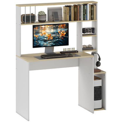 Computer Desk with Storage 113 x 45 x 138.5 cm - Storage Shelves, Compartments, and CPU Stand, Oak and White