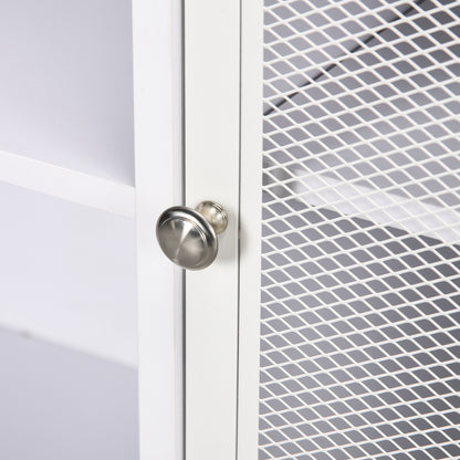 Kitchen Sideboard Cabinet with Mesh Door 4 Open Compartments and Adjustable Shelf Modern Kitchen Buffet for Dining Living Room 120x37x81.5 cm White