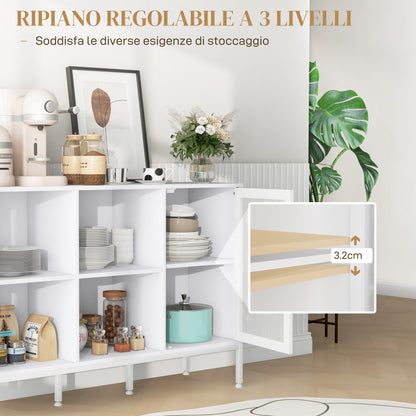 Kitchen Sideboard Cabinet with Mesh Door 4 Open Compartments and Adjustable Shelf Modern Kitchen Buffet for Dining Living Room 120x37x81.5 cm White