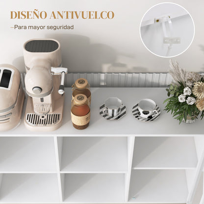 Kitchen Sideboard Cabinet with Mesh Door 4 Open Compartments and Adjustable Shelf Modern Kitchen Buffet for Dining Living Room 120x37x81.5 cm White