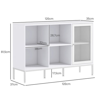 Kitchen Sideboard Cabinet with Mesh Door 4 Open Compartments and Adjustable Shelf Modern Kitchen Buffet for Dining Living Room 120x37x81.5 cm White