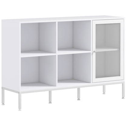 Kitchen Sideboard Cabinet with Mesh Door 4 Open Compartments and Adjustable Shelf Modern Kitchen Buffet for Dining Living Room 120x37x81.5 cm White