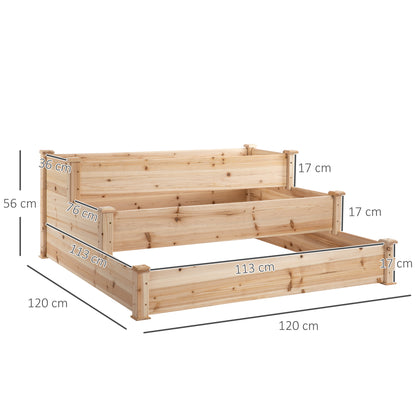 Raised Bed 3-Tier Garden Planter Herb Planter Flower Staircase for Balcony Garden Natural Pine Wood 120 x 120 x 56 cm