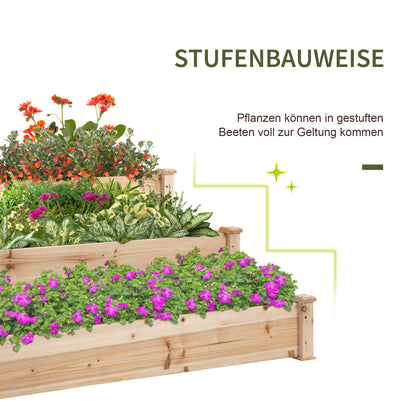 Raised Bed 3-Tier Garden Planter Herb Planter Flower Staircase for Balcony Garden Natural Pine Wood 120 x 120 x 56 cm