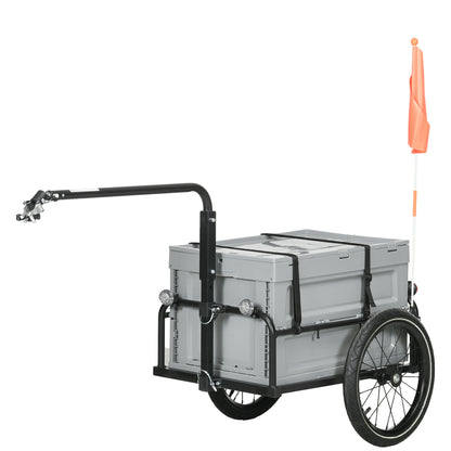 Bike Trailer with Detachable and Foldable 65L Storage Box, Safety Reflectors and Tires, Maximum Load 40KG, Gray