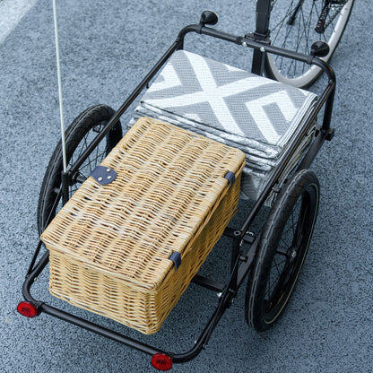 Bike Trailer with Detachable and Foldable 65L Storage Box, Safety Reflectors and Tires, Maximum Load 40KG, Gray