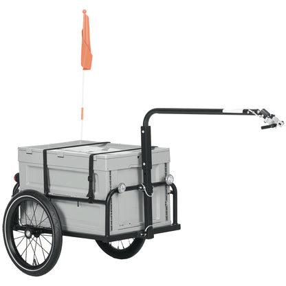 Bike Trailer with Detachable and Foldable 65L Storage Box, Safety Reflectors and Tires, Maximum Load 40KG, Gray