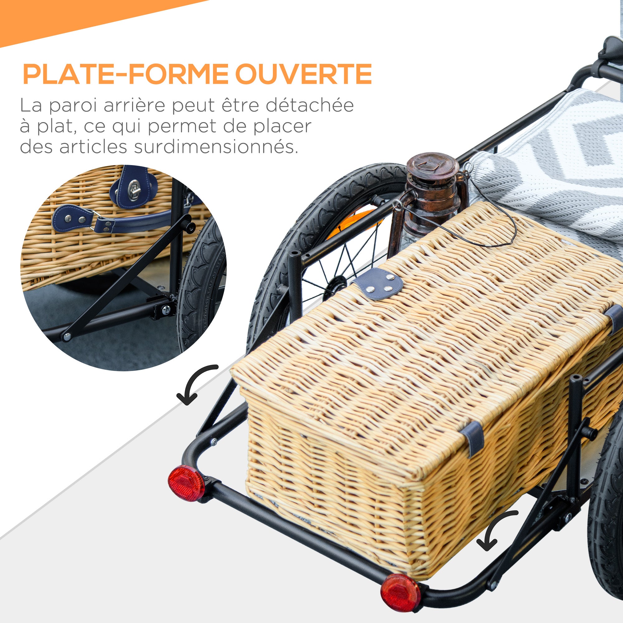 Bike Trailer with Detachable and Foldable 65L Storage Box, Safety Reflectors and Tires, Maximum Load 40KG, Gray