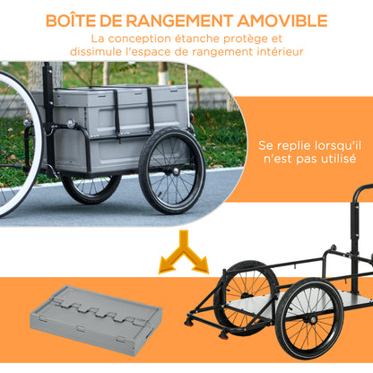 Bike Trailer with Detachable and Foldable 65L Storage Box, Safety Reflectors and Tires, Maximum Load 40KG, Gray