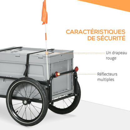 Bike Trailer with Detachable and Foldable 65L Storage Box, Safety Reflectors and Tires, Maximum Load 40KG, Gray