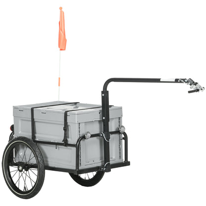 Bike Trailer with Detachable and Foldable 65L Storage Box, Safety Reflectors and Tires, Maximum Load 40KG, Gray