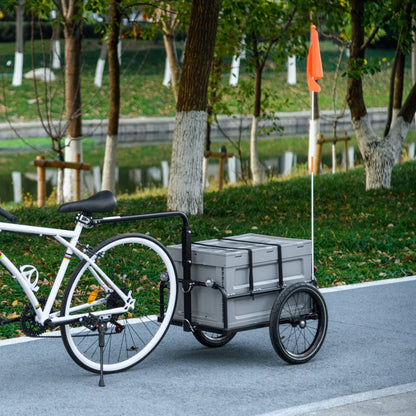 Bike Trailer with Detachable and Foldable 65L Storage Box, Safety Reflectors and Tires, Maximum Load 40KG, Gray