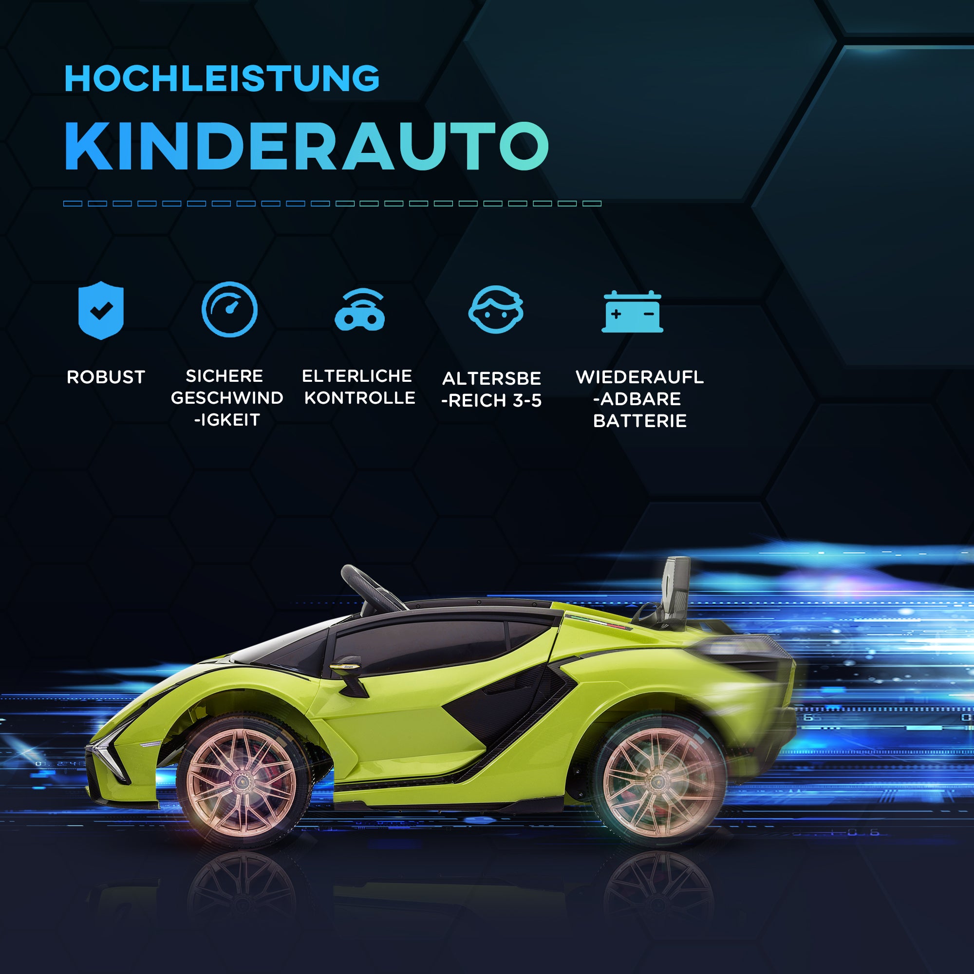 Kids Electric Car 12V 2 Driving Modes Lamborghini SIAN SUV Toy Electric Vehicle with Remote Control Music (MP3/USB) Light 3-5 Years Metal Green 108 x 62 x 40 cm