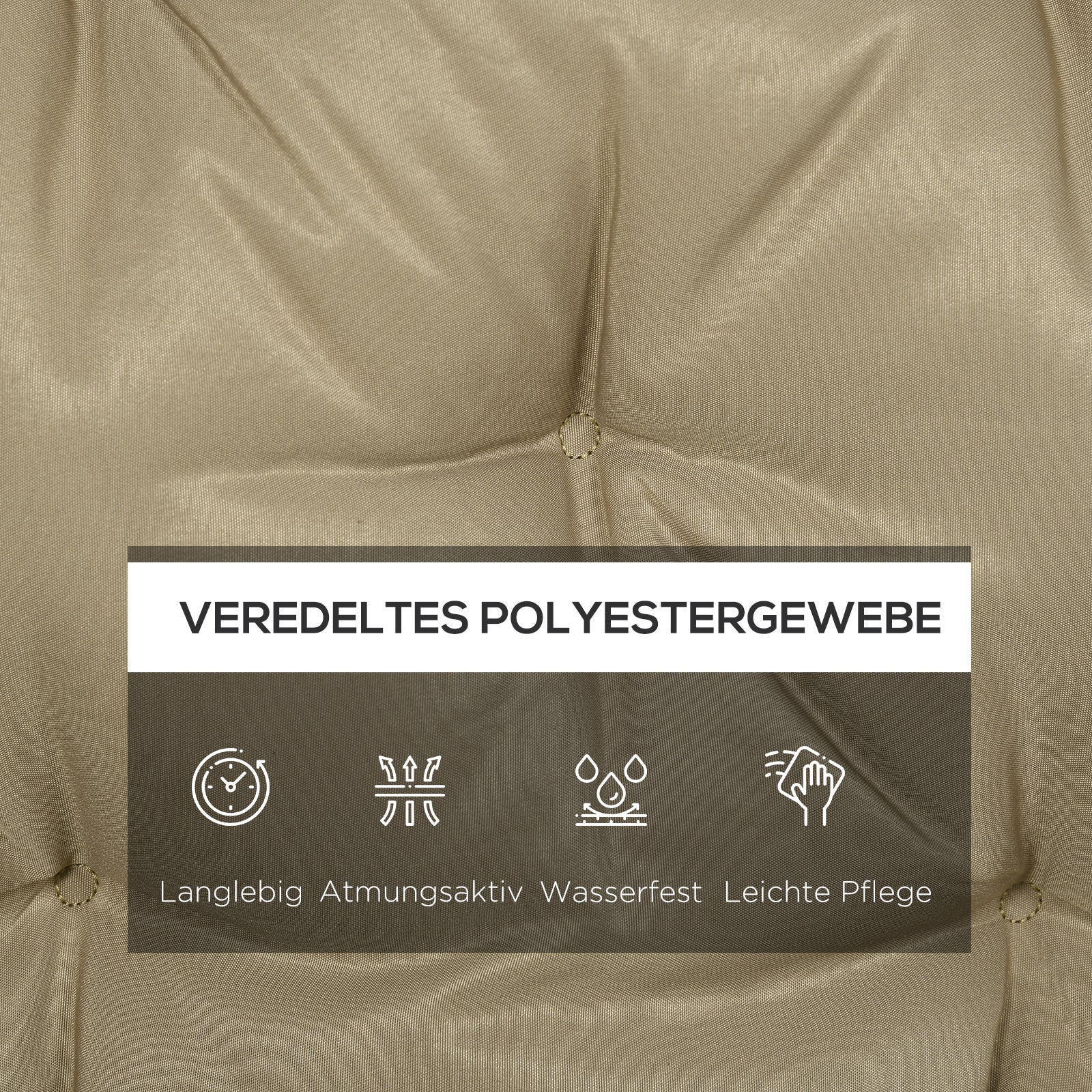 3 Seater Bench Cushion 150x98x8 cm, Bench Pad with Straps, Seat Cushion, Outdoor/Indoor Chair Cushion, Seat Padding, Seat Cushion for Garden Furniture, Window Seat Bench, Porch Swing, Khaki