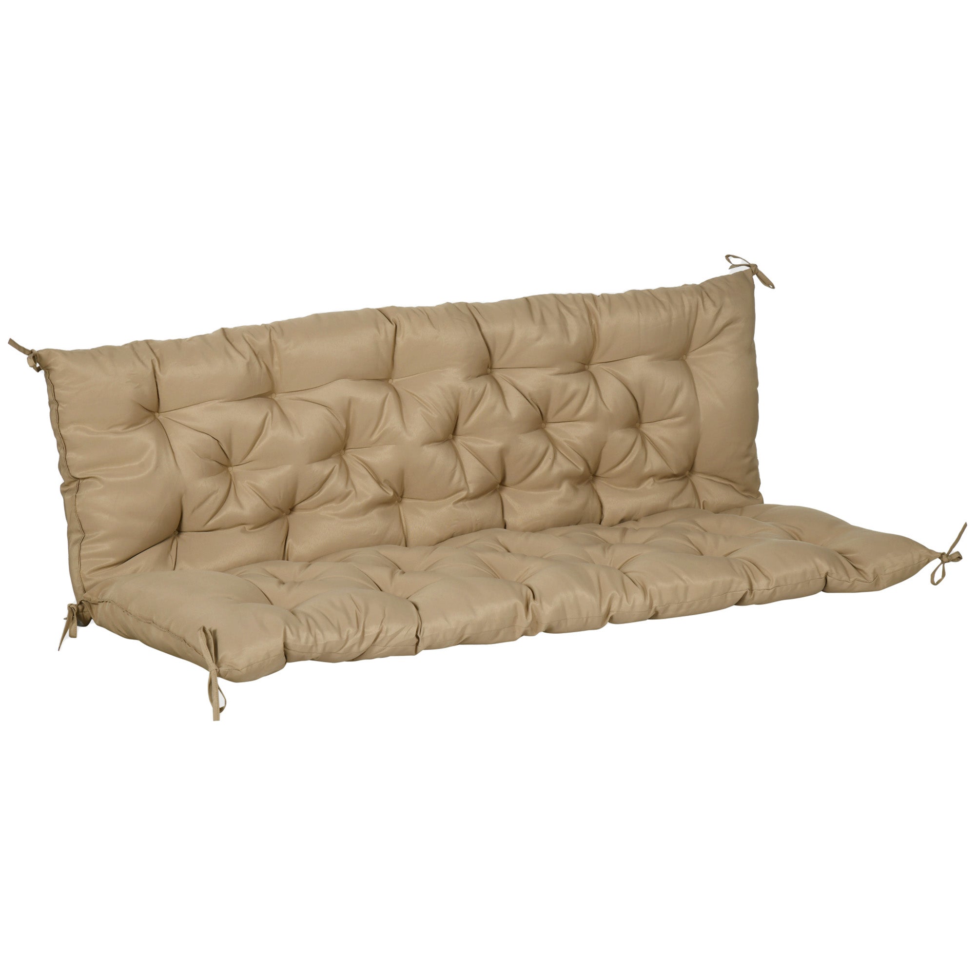 3 Seater Bench Cushion 150x98x8 cm, Bench Pad with Straps, Seat Cushion, Outdoor/Indoor Chair Cushion, Seat Padding, Seat Cushion for Garden Furniture, Window Seat Bench, Porch Swing, Khaki
