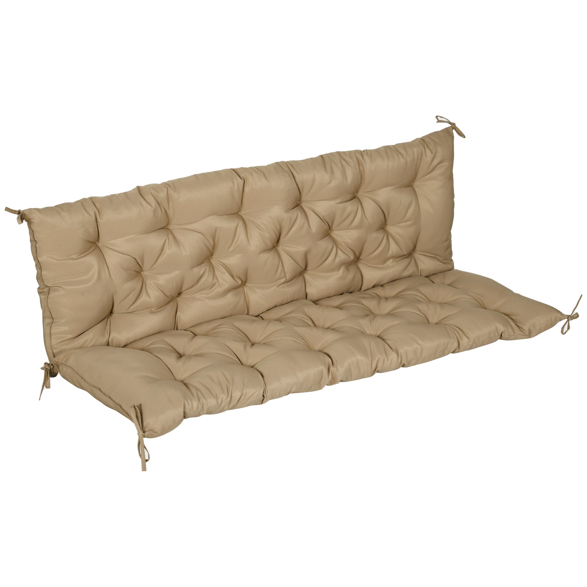 3 Seater Bench Cushion 150x98x8 cm, Bench Pad with Straps, Seat Cushion, Outdoor/Indoor Chair Cushion, Seat Padding, Seat Cushion for Garden Furniture, Window Seat Bench, Porch Swing, Khaki