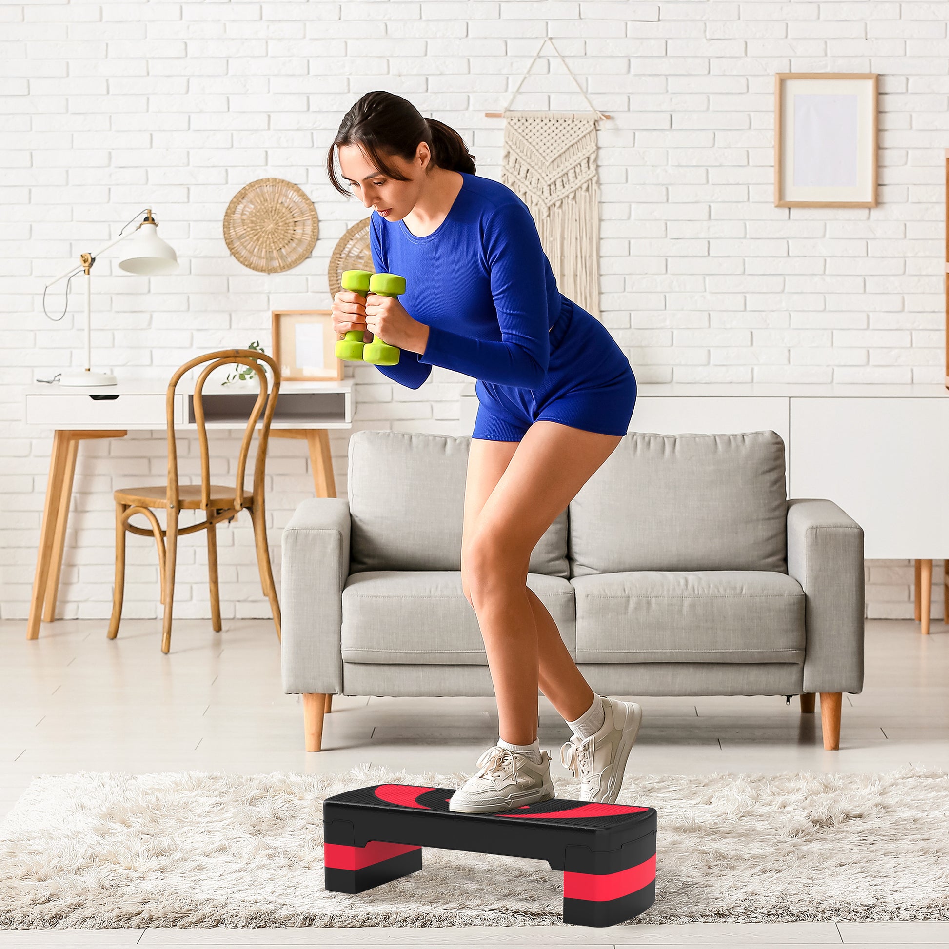 Step Board Aerobic Stepper adjustable in 3 levels (10/15/20 cm) Fitness Home Trainer for Indoor Outdoor Load Capacity up to 150 kg Red